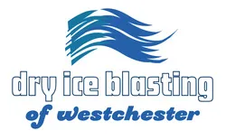 A blue and white logo for icy ice blasting of westchester.